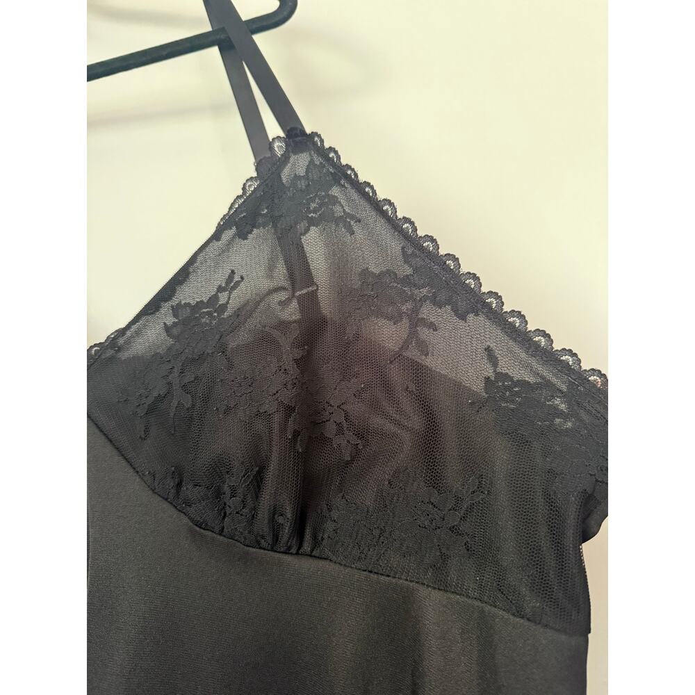 Vintage 90's Black Nylon Lace Maxi Negligee Strappy Slip Plus Large X-Large Sexy - Picture 3 of 7